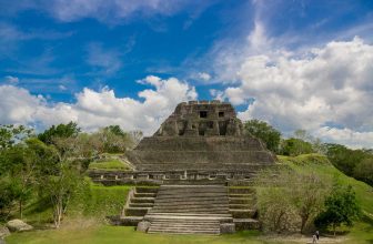 beautiful landscape of xunantunich maya site ruins in belize caribbean